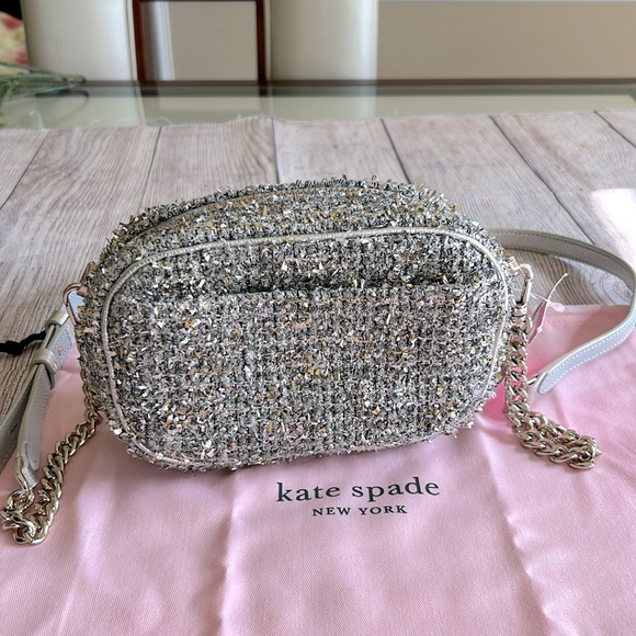 NWT Kate Spade New Camera Silver Multi Metallic Tweed Fabric Small crossbody bag - Picture 2 of 6